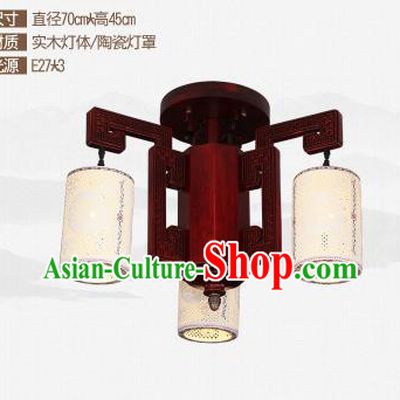 Traditional Chinese Three-lights Ceiling Palace Lanterns Handmade Ceramics Lantern Ancient Lamp