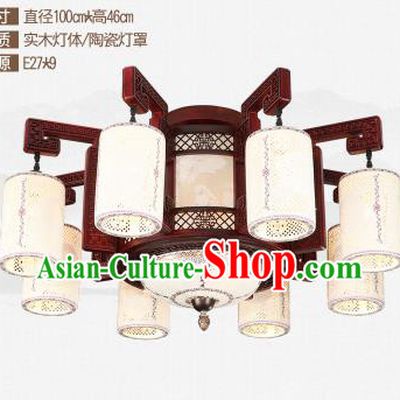 Traditional Chinese Nine-lights Ceiling Palace Lanterns Handmade Ceramics Lantern Ancient Lamp