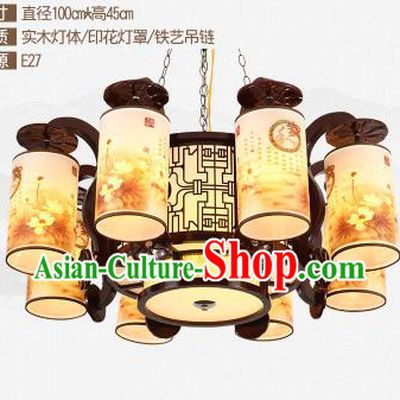 Traditional Chinese Printing Eight-lights Ceiling Palace Lanterns Handmade Wood Lantern Ancient Lamp
