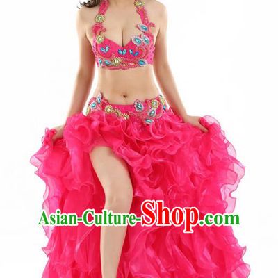 Indian National Belly Dance Rosy Dress India Bollywood Oriental Dance Costume for Women