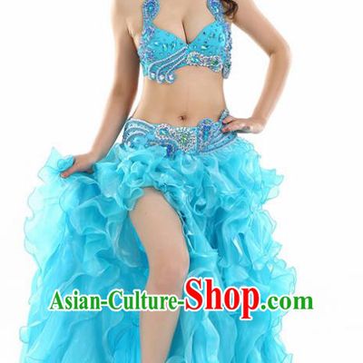 Indian National Belly Dance Blue Sequenced Dress India Bollywood Oriental Dance Costume for Women