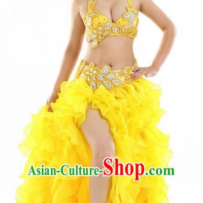 Indian National Belly Dance Yellow Sexy Dress India Bollywood Oriental Dance Costume for Women