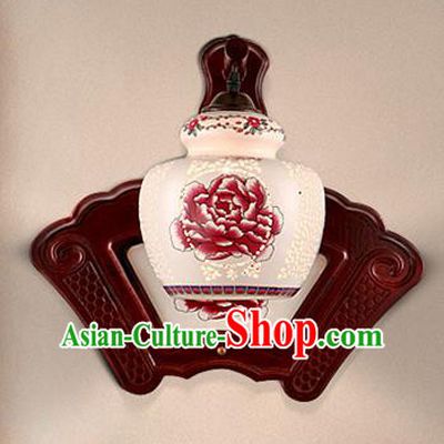 Traditional Chinese Palace Lanterns Handmade Printing Peony Porcelain Wall Lantern Ancient Lamp