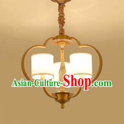 Traditional Chinese Gold-framed Ceiling Palace Lanterns Handmade Three-Lights Lantern Ancient Lamp