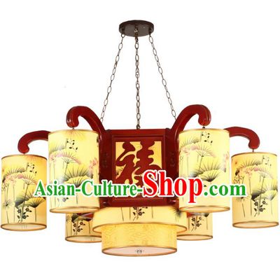 Traditional Chinese Palace Hanging Lanterns Handmade Painted Lotus Lantern Ancient Ceiling Lamp