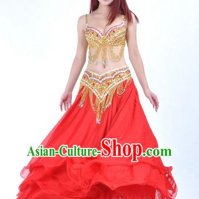 Indian National Belly Dance Costume Bollywood Oriental Dance Red Dress for Women
