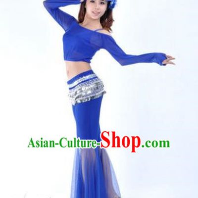 Indian National Belly Dance Royalblue Uniform Bollywood Oriental Dance Costume for Women