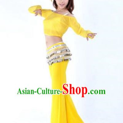 Indian National Belly Dance Yellow Uniform Bollywood Oriental Dance Costume for Women