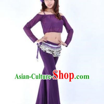 Indian National Belly Dance Purple Uniform Bollywood Oriental Dance Costume for Women