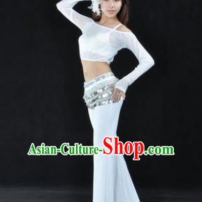 Indian National Belly Dance White Uniform Bollywood Oriental Dance Costume for Women