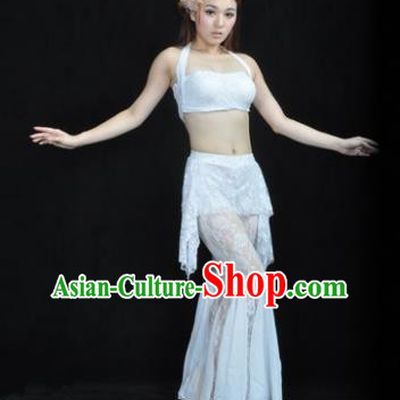 Indian National Belly Dance White Lace Suits Bollywood Oriental Dance Costume for Women