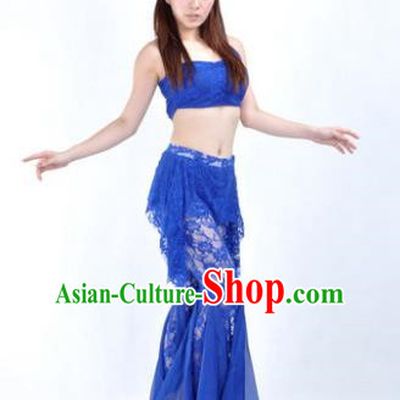 Indian National Belly Dance Royalblue Lace Suits Bollywood Oriental Dance Costume for Women