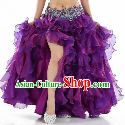 Traditional Indian National Belly Dance Purple Bubble Split Skirt India Bollywood Oriental Dance Costume for Women