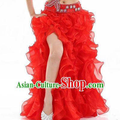 Traditional Indian National Belly Dance Red Bubble Split Skirt India Bollywood Oriental Dance Costume for Women