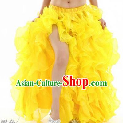Traditional Indian National Belly Dance Yellow Bubble Split Skirt India Bollywood Oriental Dance Costume for Women