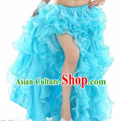 Traditional Indian National Belly Dance Blue Bubble Split Skirt India Bollywood Oriental Dance Costume for Women