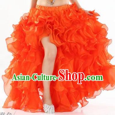 Traditional Indian National Belly Dance Orange Bubble Split Skirt India Bollywood Oriental Dance Costume for Women