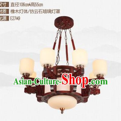 Traditional Chinese Nine-lights Ceiling Palace Lanterns Handmade Wood Carving Lantern Ancient Lamp