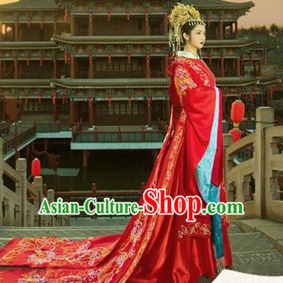Chinese Han Dynasty Bride Embroidered Wedding Costume Ancient Palace Princess Dress for Women