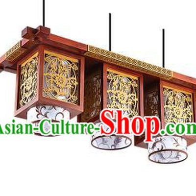 Traditional Chinese Wood Carving Hanging Ceiling Palace Lanterns Handmade Three-pieces Lantern Ancient Lamp