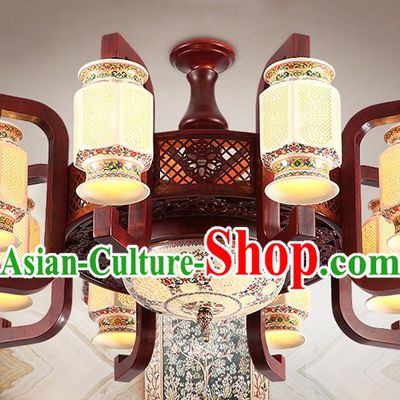 Traditional Chinese Wood Ceiling Palace Lanterns Handmade Colorful Eight-pieces Lantern Ancient Lamp