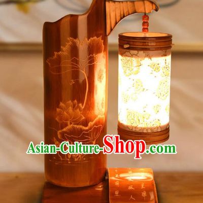 Traditional China Bamboo Carving Lotus Leaf Lanterns Handmade Lantern Ancient Desk Lamp
