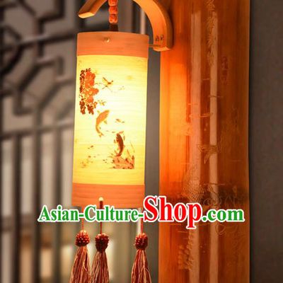 Traditional China Lanterns Handmade Carving Fishes Bamboo Lantern Ancient Wall Lamp