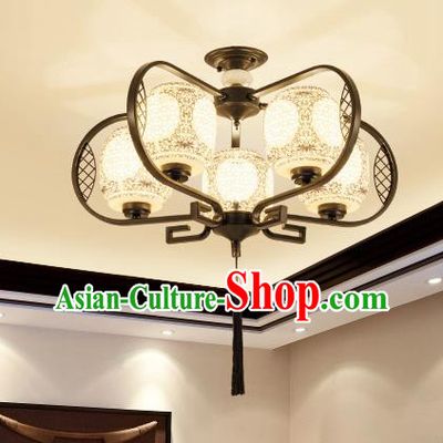 Traditional Chinese Hanging Ceiling Lanterns Ancient Handmade Five-Lights Lantern Ancient Lamp