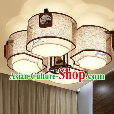 Traditional Chinese Six-Light Petal Ceiling Lanterns Ancient Handmade Painting Plum Blossom Lantern Ancient Lamp