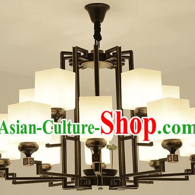 Traditional Handmade Chinese Iron Palace Lanterns Ancient Fifteen-Lights Porcelain Ceiling Lantern Ancient Lamp