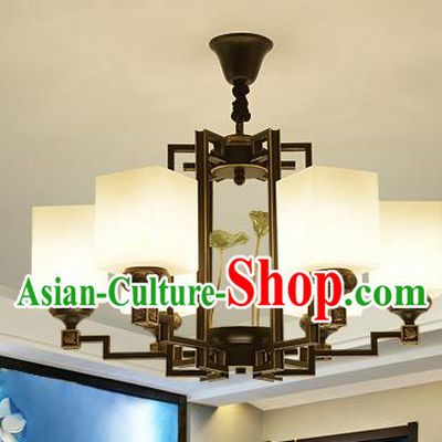 Traditional Handmade Chinese Iron Palace Lanterns Ancient Six-Lights Porcelain Ceiling Lantern Ancient Lamp