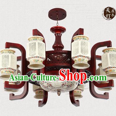 Traditional Chinese Handmade Ceramics Ceiling Lantern Asian Eight-Lights Lanterns Ancient Lantern