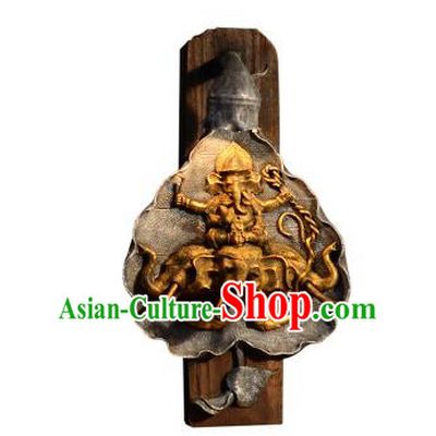 Handmade Traditional Thailand Elephant Lantern Asian Wood Carving Wall Lanterns Religion Lantern