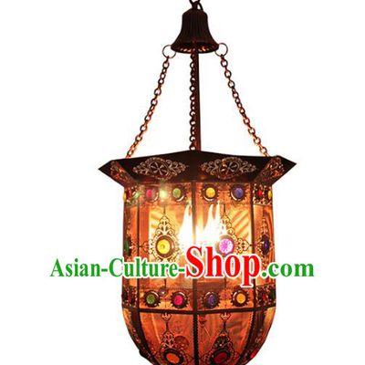 Handmade Traditional Thailand Iron Hanging Lantern Asian Ceiling Lanterns Religion Lantern