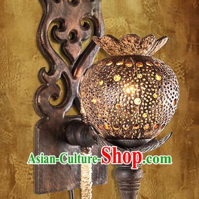 Handmade Traditional Thailand Coconut Shell Lantern Asian Carving Wall Lanterns Religion Lantern
