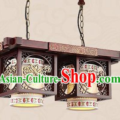 Traditional Chinese Handmade Two-Lights Lantern Asian Wood Carving Ceiling Lanterns Ancient Lantern