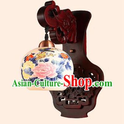 China Handmade Painted Ceramics Lantern Ancient Wood Wall Lanterns Traditional Lamp