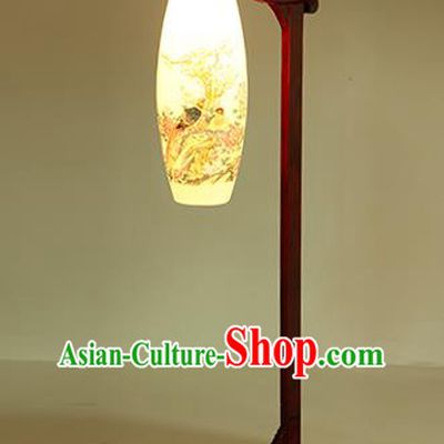China Handmade Painting Ceramics Floor Lantern Ancient Wood Lanterns Traditional Lamp