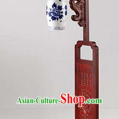 China Handmade Painting Peony Ceramics Floor Lantern Ancient Wood Lanterns Traditional Lamp