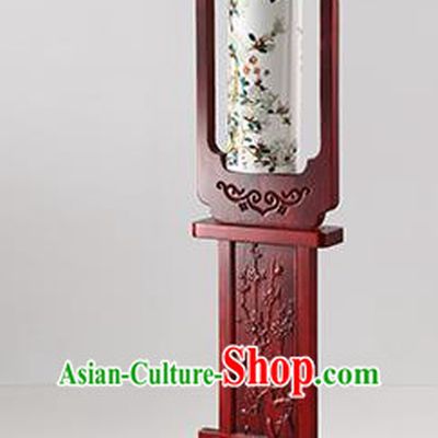 China Handmade Painting Butterfly Ceramics Floor Lantern Ancient Wood Lanterns Traditional Lamp
