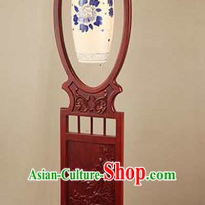 China Handmade Lanterns Painting Peony Ceramics Floor Lantern Ancient Wood Lanterns Traditional Lamp