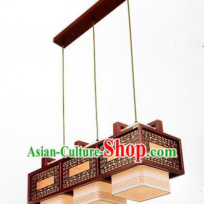 Traditional Chinese Handmade Three-Lights Lantern Wood Carving Hanging Lantern Ancient Palace Ceiling Lanterns