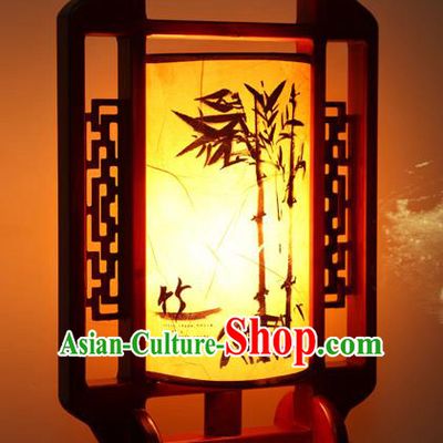 China Handmade Palace Lanterns Ink Painting Bamboo Desk Lantern Ancient Wood Lanterns Traditional Lamp