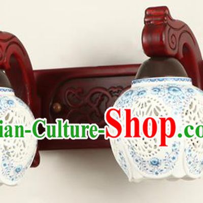 China Handmade Palace Lanterns Pierced Ceramics Two-Lights  Wall Lantern Ancient Wood Lanterns Traditional Lamp