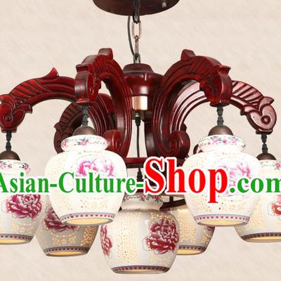 Traditional Chinese Handmade Seven-Pieces Ceiling Lantern Wood Palace Lanterns Ancient Lamp