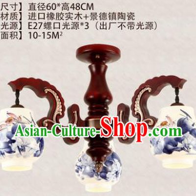 Traditional Chinese Handmade Three-Lights Lantern Painting Lotus Lantern Ancient Palace Ceiling Lanterns