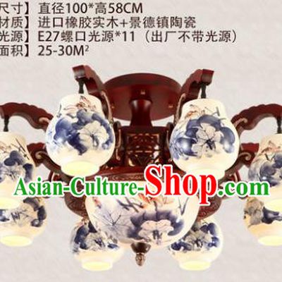 Traditional Chinese Handmade Eight-Lights Lantern Painting Lotus Lantern Ancient Palace Ceiling Lanterns