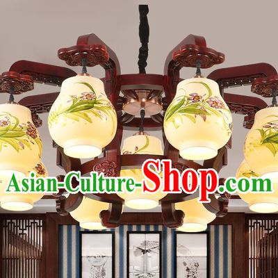 Traditional Chinese Handmade Painting Orchid Lantern Nine-Lights Palace Lantern Ancient Ceiling Lanterns