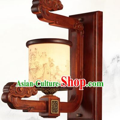 China Handmade Palace Lanterns Wood Wall Lantern Ancient Landscape Painting Lanterns Traditional Lamp