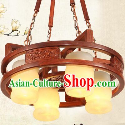 Traditional Chinese Handmade Marble Hanging Lantern Rosewood Four-Lights Palace Lanterns Ancient Lamp